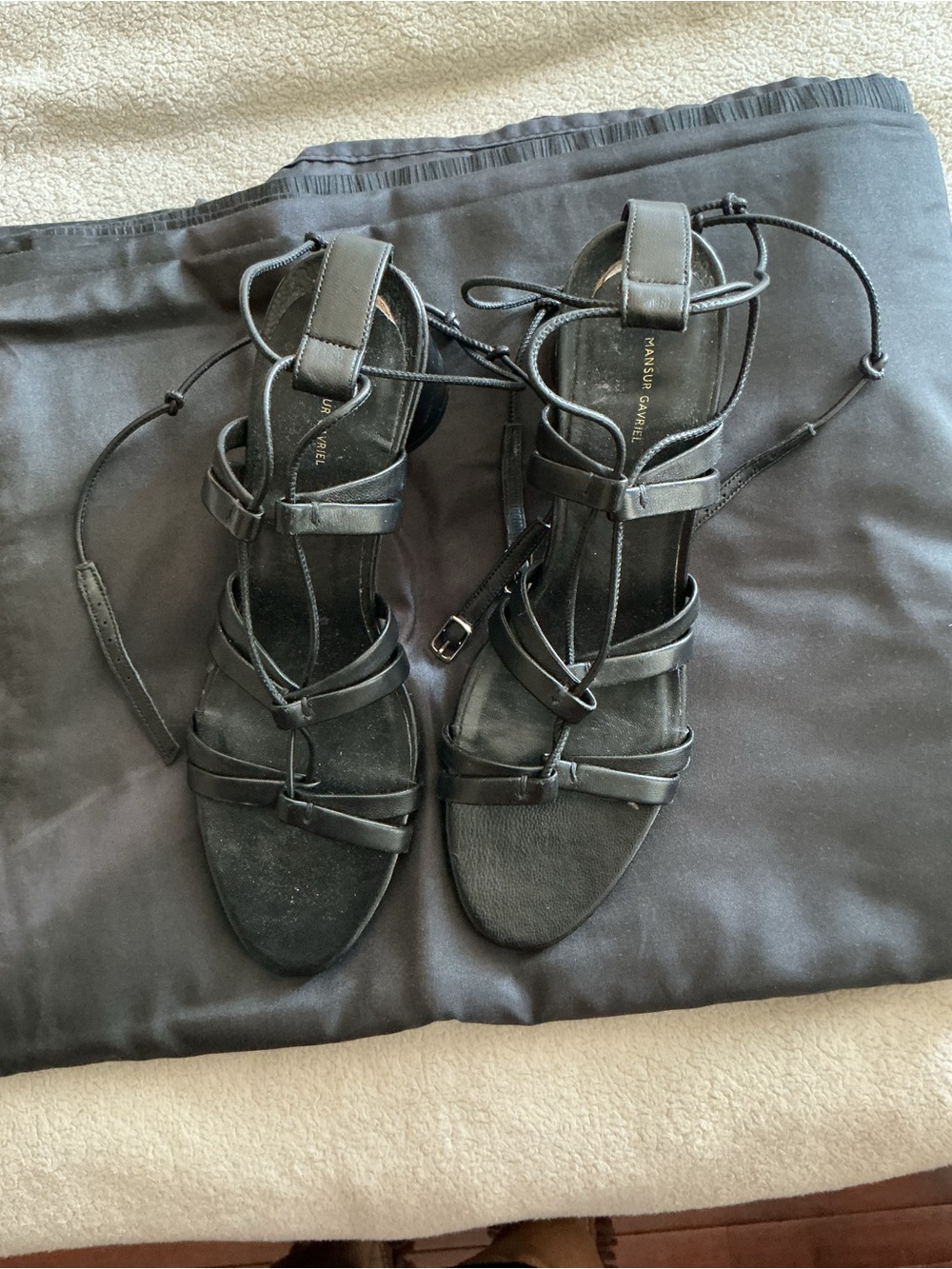 Mansur Gavriel Black Strappy Lace-Up Sandals